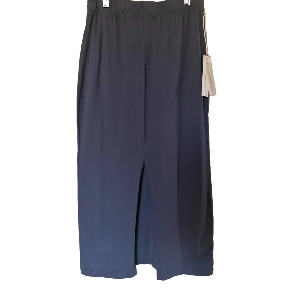 Stateside Women's Blue Knit Midi Pencil Skirt Back Slit Stretch Supima Medium